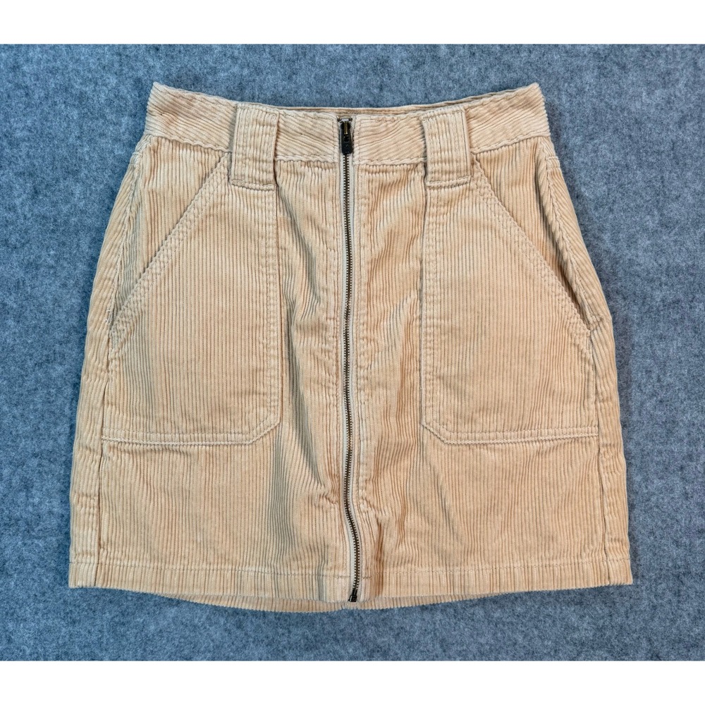 Hollister Tan Corduroy Mini Skirt Ultra High Rise Zip Front Y2K Size 0